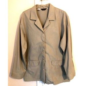 Willow Bend Womens Blazer Jacket Beige Buttons Flap Pockets Collar Belted USA L
